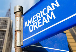 American Dream blue road sign